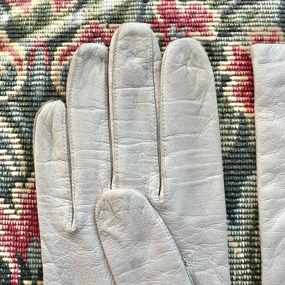 Vintage 80s‎ Millay White Leather Gloves Silk Lined Made in Western Germany 7
